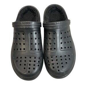 Amoji Size 13 Black Winter Fleece Fur Lined Garden Shoes Slippers Clogs Slip On